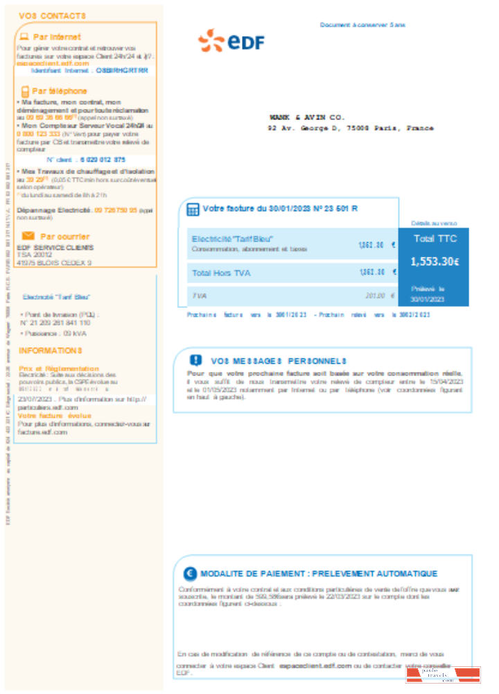 EDF France Electricity utility business bill   SCR PSD template